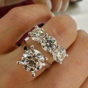 NEW 2PC/Set Round Diamond 925 Silver Ring 4